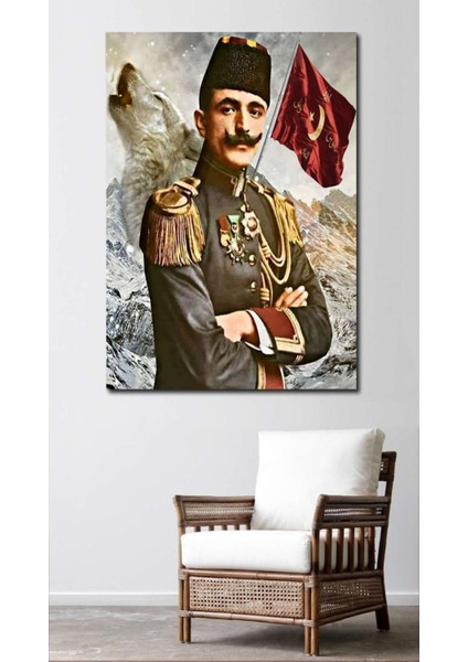 Srep1 - Enver Paşa, Bozkurt ve Ittihat Bayrağı Kanvas Tablo