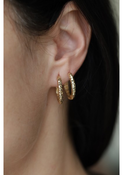 14 Ayar Altın Taşsız Işıltılı Halka Küpe modelleri