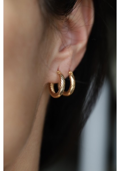 14 Ayar Altın Desenli Halka Küpe fırsatları