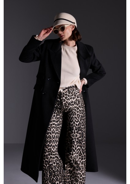 Premium Klapalı Slim Fit Cep Detaylı Maksi Kadın Yün Kaban