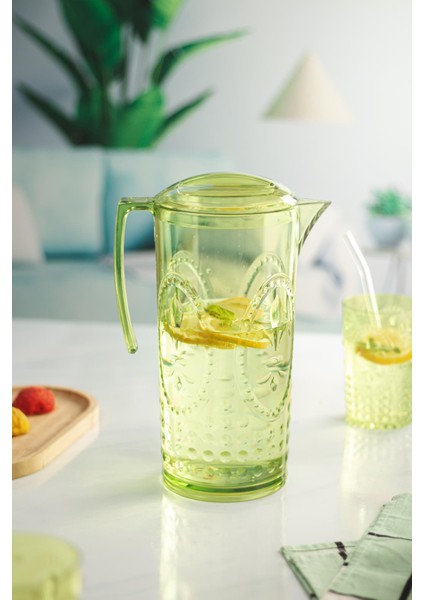 Akrilik Yeşil Sürahi 2,3 Lt ve 6'lı & Su Meşrubat Kahve Yanı Bardağı 400 ml Seti ( Cam Değildir ) modelleri