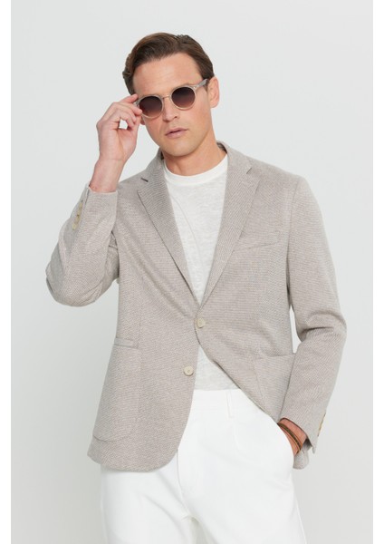 Pamuklu Regular Fit Mono Yaka Diagonal Desenli Torba Cepli Blazer Ceket