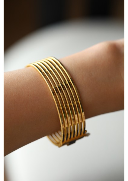 14 Ayar Altın 7 Li Ajda Bilezik Modeli Kelepçe