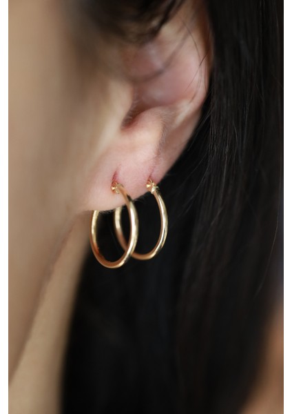 14 Ayar Altın Bombeli Halka Küpe