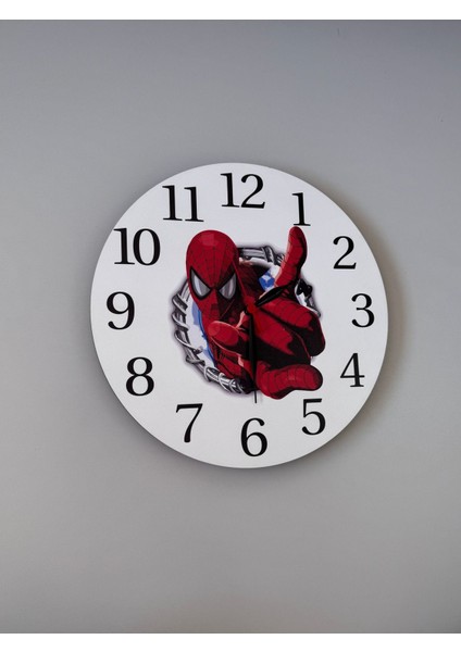 Dekoratif Ahşap Baskılı Spiderman (Örümcek Adam) Çocuk Odası Duvar Saati 30*30