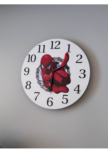 Dekoratif Ahşap Baskılı Spiderman (Örümcek Adam) Çocuk Odası Duvar Saati 30*30