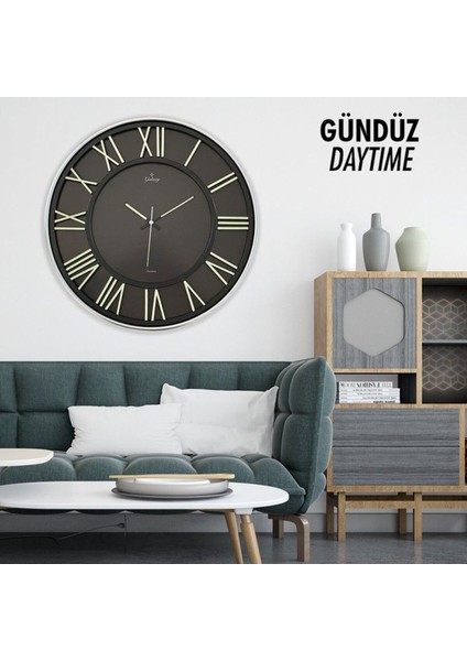 Duvar Saati FS-719-G Exculusıve Gri Fosforlu Gece Parlayan Duvar Saati