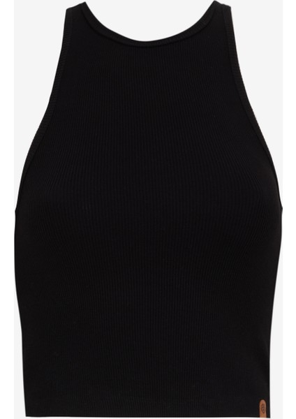 Bisiklet Yaka Düz Siyah Kadın Atlet J5SL-TST7067