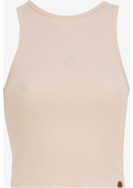 Bisiklet Yaka Düz Bej Kadın Atlet J5SL-TST7067