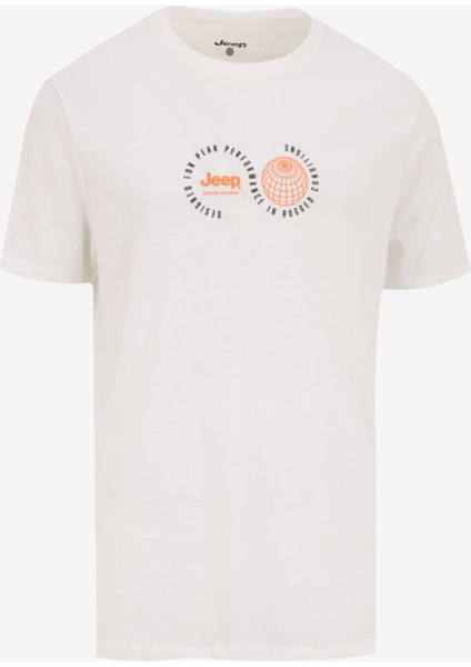 Bisiklet Yaka Baskılı Beyaz Erkek T-Shirt J5SM-TST7325