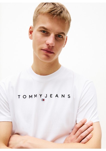 Bisiklet Yaka Beyaz Erkek T-Shirt DM0DM20744YBR Tjm Reg Lınear Logo modelleri