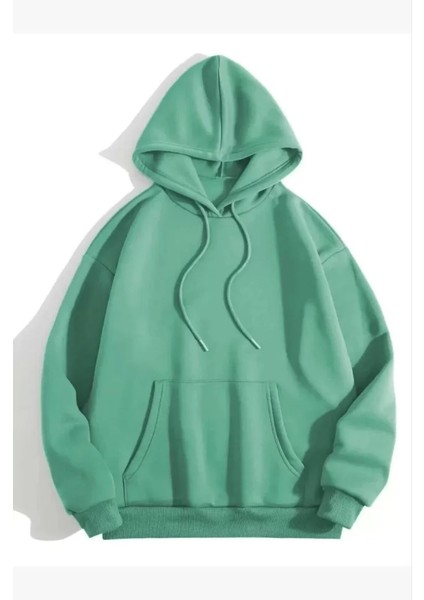 3 İplik Pamuklu Unisex Kapüşonlu Weetshirt Int Yeşili