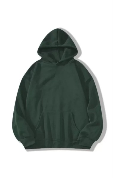 3 İplik Pamuklu Unisex Kapüşonlu Weetshirt Haki