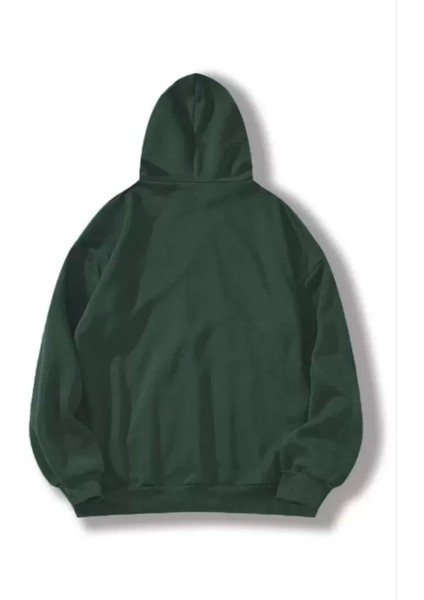 3 İplik Pamuklu Unisex Kapüşonlu Weetshirt Haki