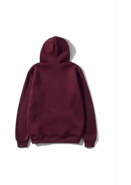 3 İplik Pamuklu Unisex Kapüşonlu Weetshirt Bordo