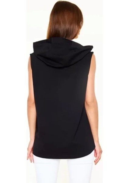 Unisex Kapşonlu Kolsuz Düz Oversize Tshirt Iyah