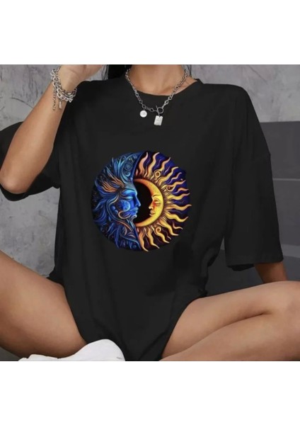 Unisex Bisiklet Yaka Baskılı Oversize Thirt Iyah