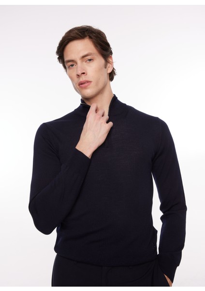 Bisiklet Yaka Slim Fit Koyu Lacivert Erkek Kazak WM63_ZMG9 modelleri