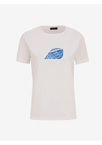 Bisiklet Yaka Payetli Kırık Beyaz Kadın T-Shirt F5SL-TST0384