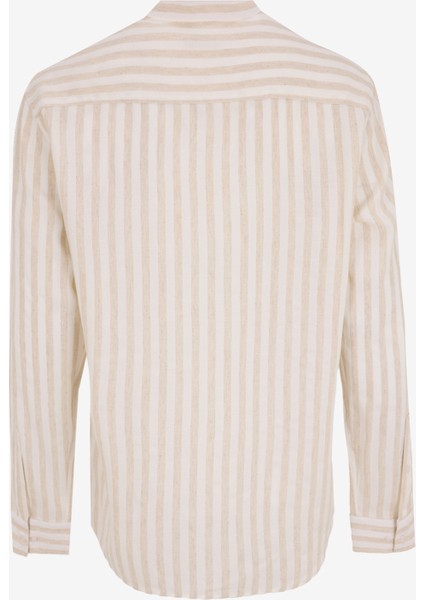 Regular Fit Hakim Yaka Çizgili Açık Bej Erkek Gömlek FC5SM-GML 2516 fiyatları
