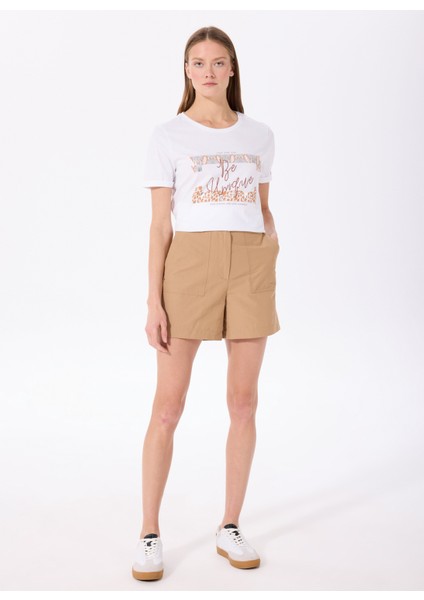 Bisiklet Yaka Baskılı Kırık Beyaz Kadın T-Shirt F5SL-TST0176 fiyatları