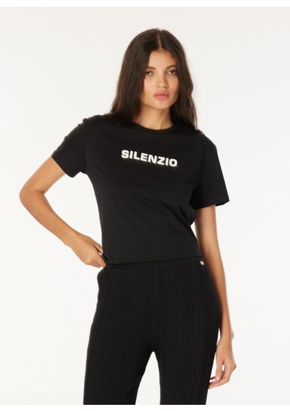 Yuvarlak Yaka Baskılı Siyah Kadın T-Shirt Z Z035 A335 modelleri