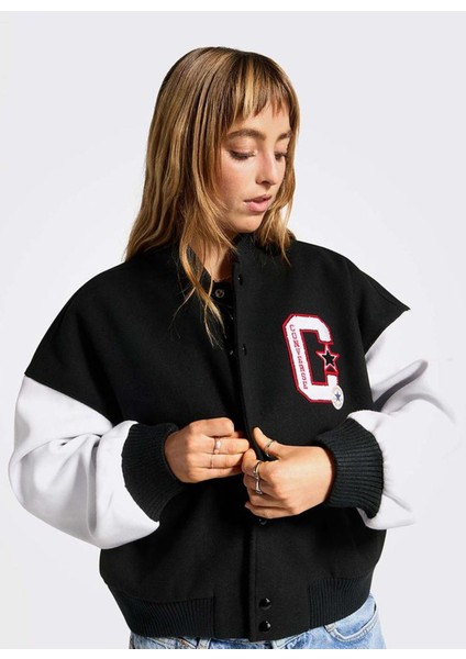 Kadın Dik Yaka Siyah Bomber Ceket.001