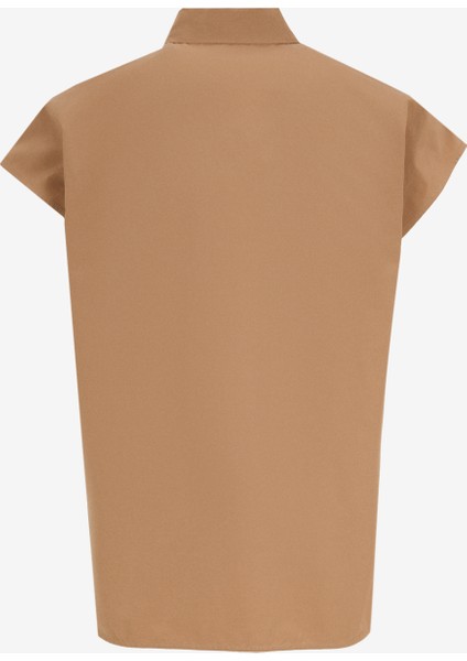 Loose Fit Gömlek Yaka Düz Deve Tüyü Kadın Gömlek F5SL-GML0324