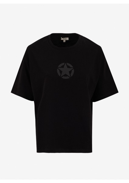 Bisiklet Yaka Baskılı Siyah Kadın T-Shirt J5SL-TST7006