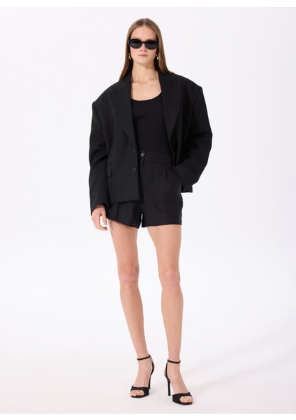 Standart Bel Relaxed Siyah Kadın Şort F5SL-SHT0316