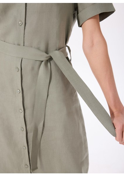 Gömlek Yaka Düz Haki Diz Altı Kadın Elbise FC5SL-ELB0141 fırsatları