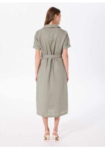 Gömlek Yaka Düz Haki Diz Altı Kadın Elbise FC5SL-ELB0141 indirimleri