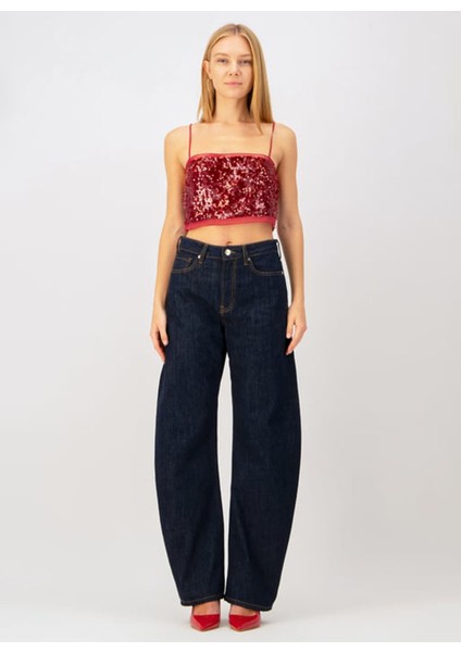 JILL Barrel Fit Rinse Koyu İndigo Kadın Jean Pantolon