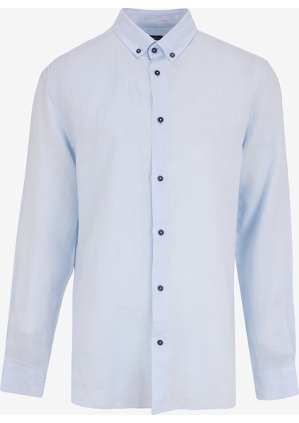 Regular Fit Düğmeli Yaka Düz Mavi Erkek Gömlek FC5SM-GML 2542