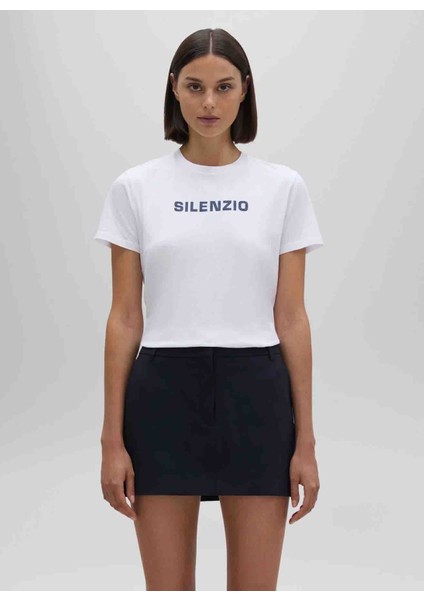 Yuvarlak Yaka Baskılı Beyaz Kadın T-Shirt Z Z035 A335