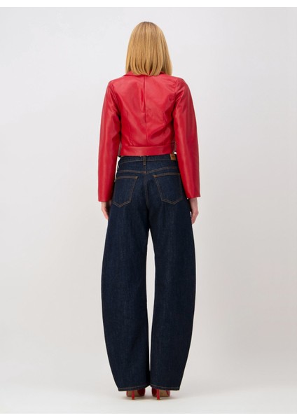 JILL Barrel Fit Rinse Koyu İndigo Kadın Jean Pantolon