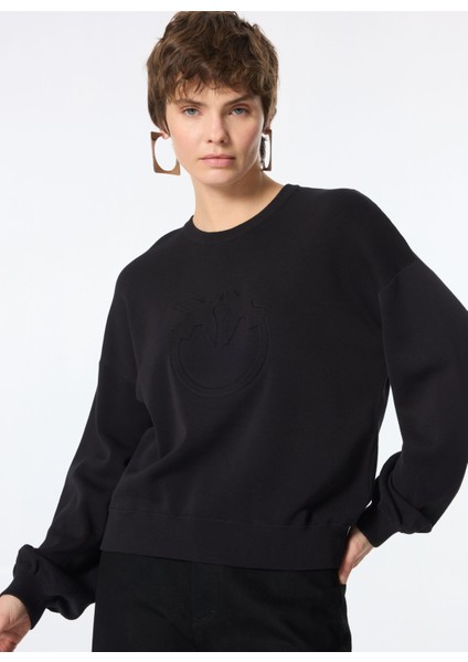 Yuvarlak Yaka Düz Siyah Kadın SweatShirt 104002-A115 Z99