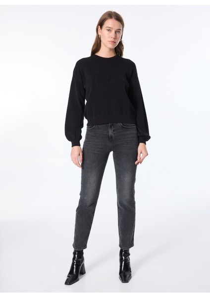 Yuvarlak Yaka Düz Siyah Kadın SweatShirt 104002-A115 Z99 fırsatları