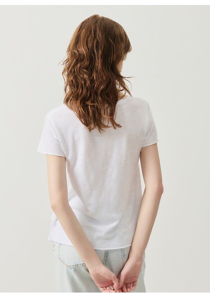V Yaka Düz Beyaz Kadın T-Shirt JAC51E25_BLANC fırsatları