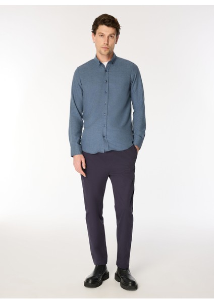 Bağlamalı Bel Normal Paça Slim Fit Mavi Erkek Pantolon AU-7371Q Pant Woven