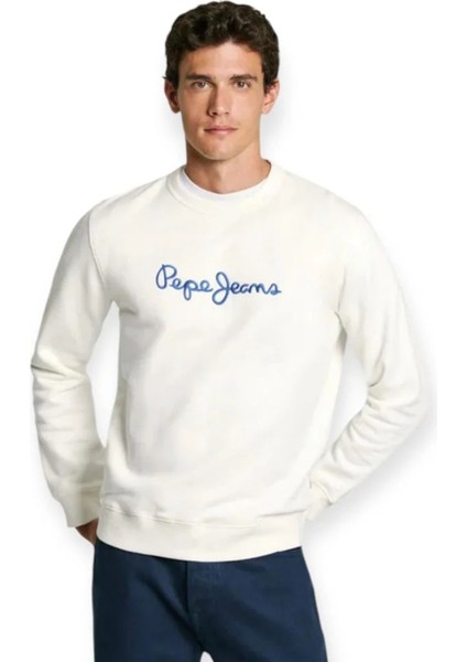 Bisiklet Yaka Kırık Beyaz Erkek SweatShirt PM582715-803 New Joe Crew