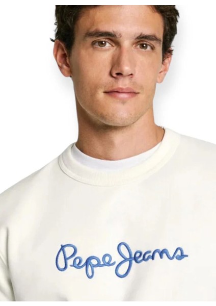 Bisiklet Yaka Kırık Beyaz Erkek SweatShirt PM582715-803 New Joe Crew