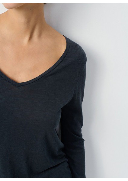 V Yaka Düz Lacivert Kadın T-Shirt JAC52E25_NAVY modelleri