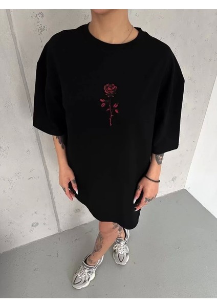 Bisiklet Yaka Baskılı Oversize Thirt Iyah