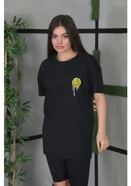 Unisex Bisiklet Yaka Baskılı Oversize Thirt Iyah