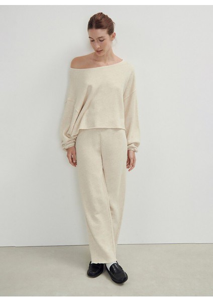 Kayık Yaka Düz Ekru Kadın SweatShirt ITO03AE25_ECRU Melange