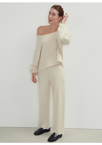 Kayık Yaka Düz Ekru Kadın SweatShirt ITO03AE25_ECRU Melange modelleri