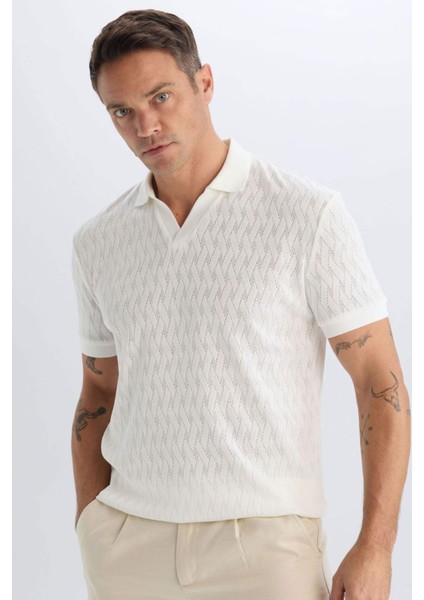 Regular Fit Polo Yaka Kısa Kollu Örgü Görünümlü Tişört B6536AX25SP