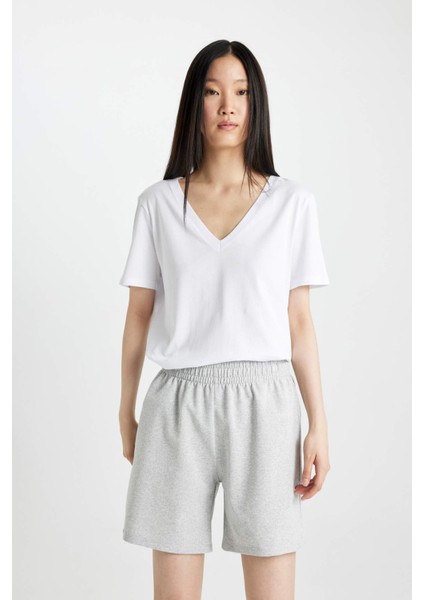 Regular Fit Normal Bel Düz Paça Basic Düz Bermuda Şort U4570AZ24HS