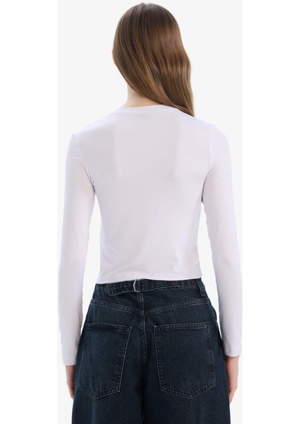 Fitted Bisiklet Yaka Basic Düz Uzun Kollu Tişört D0199AX25SP